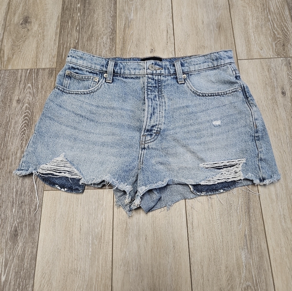 Lucky Brand Mom High Rise Denim Blue Jean Shorts Distressed Women's 10